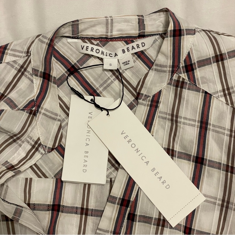 NWT Veronica Beard ‘Sherry’ Asymmetrical Ruffle Hem Shirt Dress Sz S - Picture 5 of 9